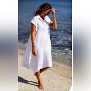 Maruca Novelo Asymmetrical  Hem Midi Linen Dress in Ivory S NWOT